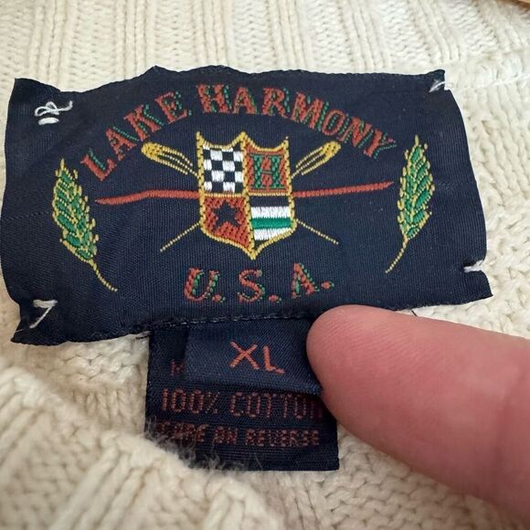 Lake Harmony Men’s Round Neck Square Knit Sweater Size XL 100% Cotton - Picture 7 of 11